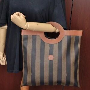 Fendi Striped Brown and Black Tote Bag preloved